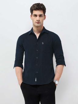 U.S. POLO ASSN. - Men's Tailored Fit Corduroy Navy Blue Shirt