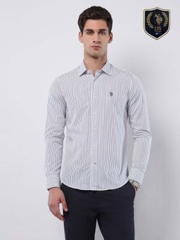 U.S. POLO ASSN. - Men's Tailored Fit Vertical Striped White Shirt