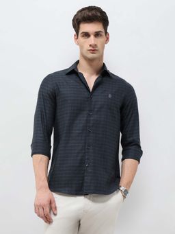 U.S. POLO ASSN. - Men's Glen Checked Twill Blue Shirt