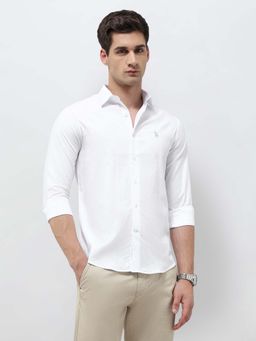 U.S. POLO ASSN. - Men's Tailored Fit Textured Vertical Striped White Shirt