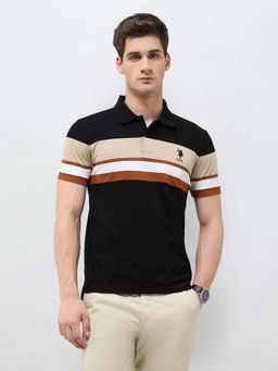 U.S. POLO ASSN. - Men's Colourblocked Slim Fit Black Polo T-shirt