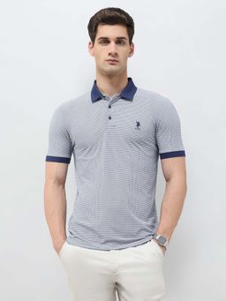 U.S. POLO ASSN. - Men's All-Over Printed Slim Fit Blue Polo T-shirt