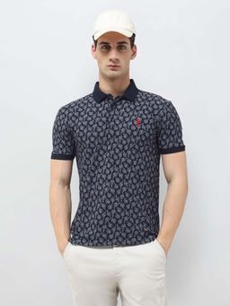 U.S. POLO ASSN. - Men's All-Over Floral Printed Slim Fit Navy Blue Polo T-shirt