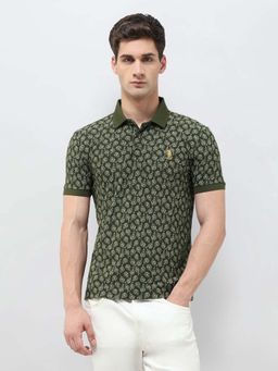 U.S. POLO ASSN. - Men's All-Over Floral Printed Slim Fit Olive Polo T-shirt
