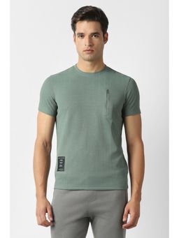 Van Heusen - Men Green Textured Crew Neck T-shirt