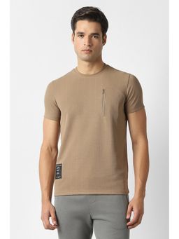 Van Heusen - Men Beige Textured Crew Neck T-shirt