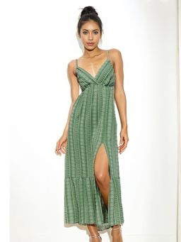 WomanLikeU - Green Embroidered Maxi Dress