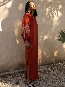WomanLikeU - Red Maxi Dress with Embroidery