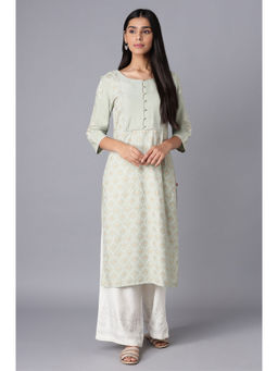 W - New Cameo Green Floral Kurta