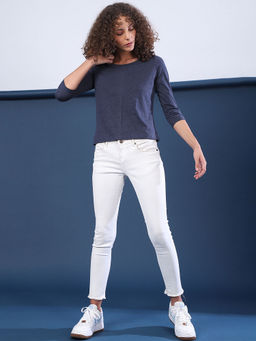 PINACOLADA - Blue Solid Women Round Neck Denim T-shirt
