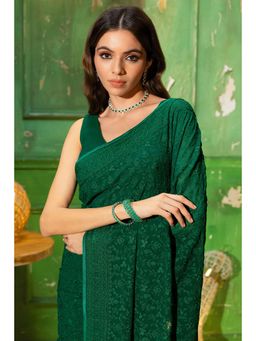Soch - Green Georgette Floral Print Saree with Unstitched Blouse
