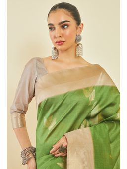 Soch - Green Silk Woven Saree with Unstitched Blouse