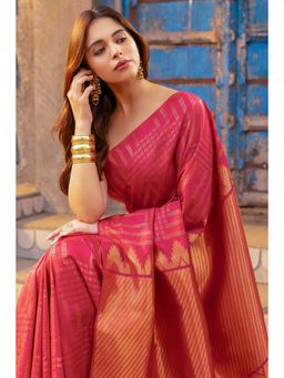 Soch - Pink Silk Woven Saree with Unstitched Blouse