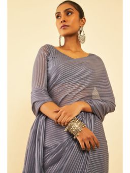 Soch - Womens Grey Chiffon Saree with Tassels with Unstitched Blouse