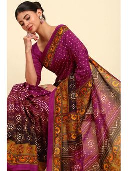 Soch - Womens Pink Art Silk Bandhani Printed Saree with Unstitched Blouse
