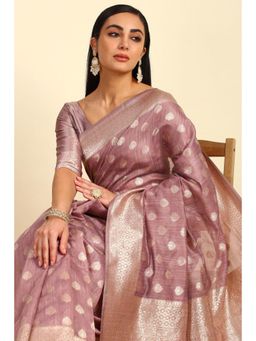 Soch - Womens Onion Pink Tussar Woven Design Saree With Tassels with Unstitched Blouse