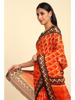 Soch - Womens Mustard Ikat Print Saree with Unstitched Blouse