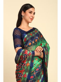 Soch - Womens Light Green Chiffon Bandhani Print Saree with Unstitched Blouse