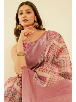 Soch - Women's Blush Pink Zari Woven Chanderi Jacquard Saree with Unstitched Blouse