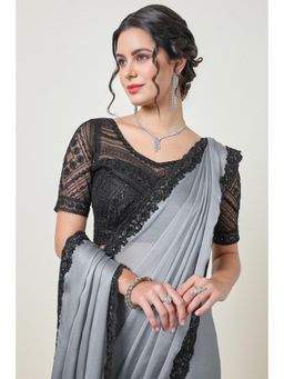 Soch - Women'S Grey Crepe Lace Border Saree
