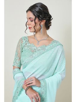 Soch - Women'S Powder Blue Georgette Striped Saree