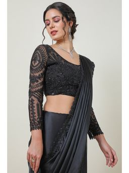 Soch - Women'S Organza Plain Black Lace Border Saree