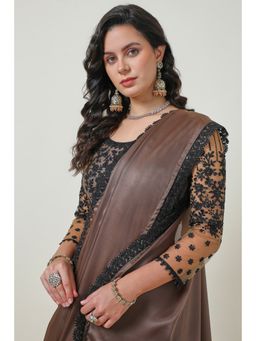 Soch - Women'S Earth Organza Plain Sequin Lace Border Saree