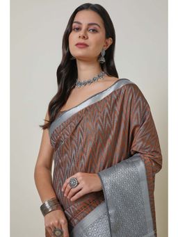 Soch - Women's Grey Synthetic Saree with Unstitched Blouse