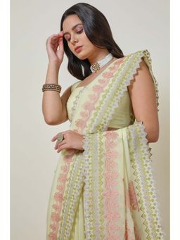 Soch - Women's Yellow Organza Embroidered Saree with Unstitched Blouse