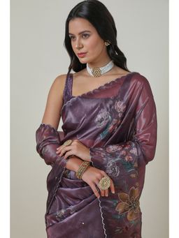 Soch - Women's Purple Tissue Saree with Zari with Unstitched Blouse