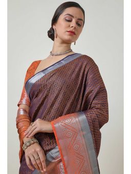 Soch - Women's Navy Blue Art Silk Woven Design Saree With Unstitched Blouse