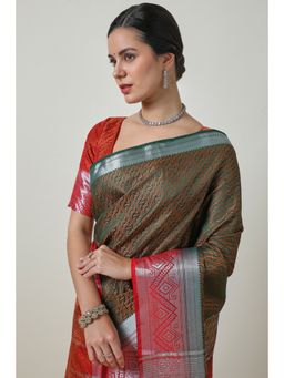 Soch - Women's Green Art Silk Woven Design Saree With Unstitched Blouse