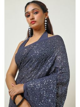 Soch - Charcoal Chiffon Sequins Work Saree with Unstitched Blouse
