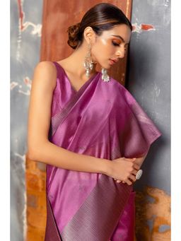 Soch - Womens Purple Tussar Woven Design Tassels Saree with Unstitched Blouse
