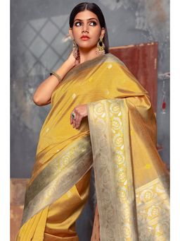 Soch - Womens Mustard Tussar Zari Woven Tassels Saree with Unstitched Blouse