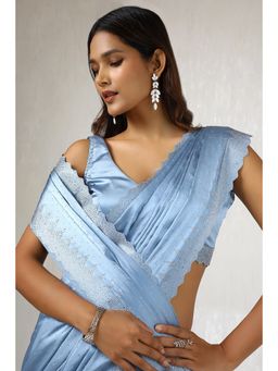 Soch - Women Powder Blue Satin Saree with Unstitched Blouse
