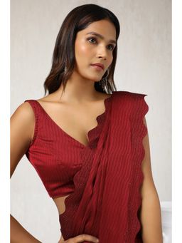 Soch - Women Maroon Chiffon Embellished Saree with Unstitched Blouse