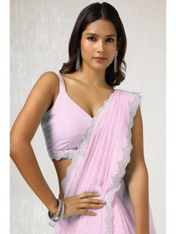 Soch - Women's Pink Georgette Embellished Saree with Unstitched Blouse