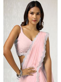 Soch - Women's Peach Georgette Embellished Saree with Unstitched Blouse