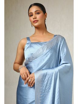 Soch - Women's Powder Blue Satin Embellished Saree with Unstitched Blouse