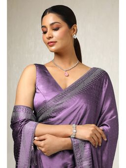 Soch - Womens Purple Satin Embellished Saree with Unstitched Blouse