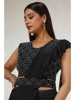 Soch - Womens Black Ready-To-Wear Saree with Stone Work Stitched Blouse and Belt