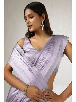 Soch - Women's Lavender Satin Saree with Unstitched Blouse