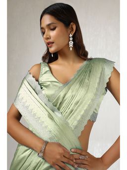 Soch - Women's Sap Green Satin Saree with Unstitched Blouse