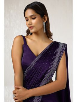 Soch - Women's Purple Satin Saree with Unstitched Blouse