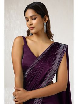 Soch - Women's Wine Satin Saree with Unstitched Blouse