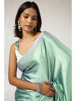 Soch - Women's Sap Green Satin Saree with Unstitched Blouse
