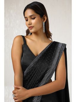 Soch - Women's Black Satin Saree with Unstitched Blouse