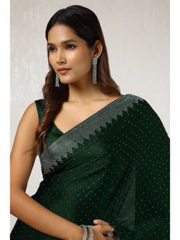 Soch - Women's Green Satin Saree with Unstitched Blouse