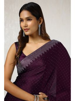 Soch - Women's Wine Satin Saree with Unstitched Blouse